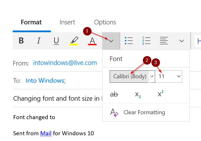 change font and font size in Mail app in Windows 10 pic1