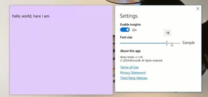 change font size in sticky notes in Windows 10