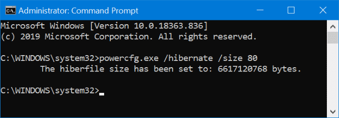 change hibernation file size in Windows 10 pic2