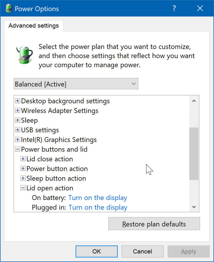 change laptop lid open action in Windows 10 pic4