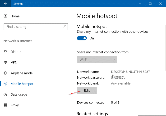change mobile hotsport name and password in Windows 10 pic2