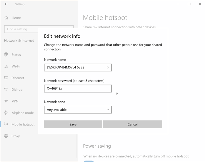 change mobile hotspot name and password Windows 10 pic1