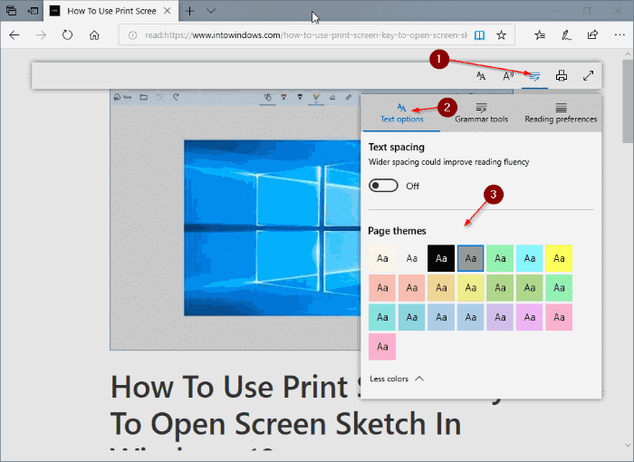 change reading view background color in edge in Windows 10 pic2