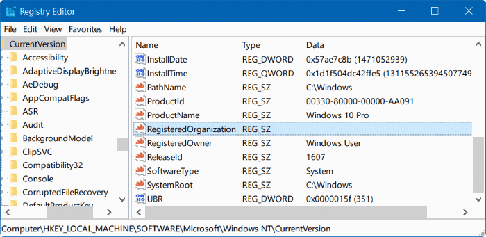 change registered owner and organization name Windows 10 pic2