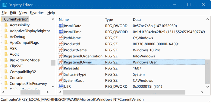 change registered owner and organization name Windows 10 pic4