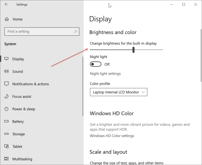 change screen brightness Windows 10