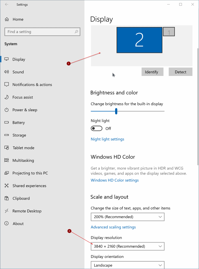 change screen resolution in Windows 10 pic2