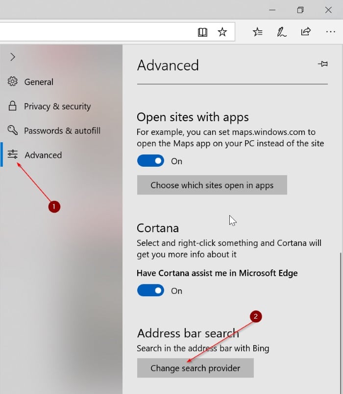 change the default search engine in Edge in Windows 10 pic2