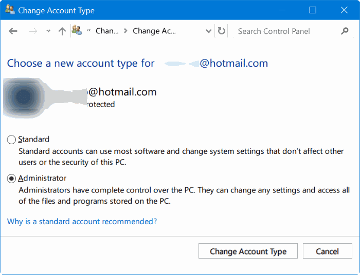 change standard user account to admin account in Windows 10 pic1