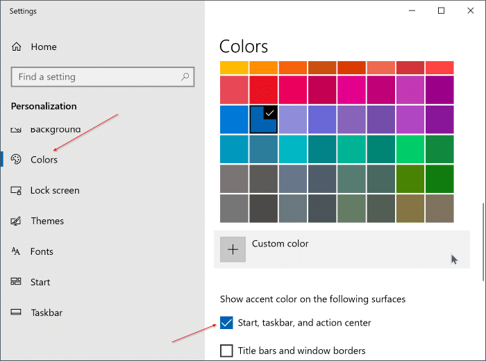 change the taskbar color in Windows 10 pic2