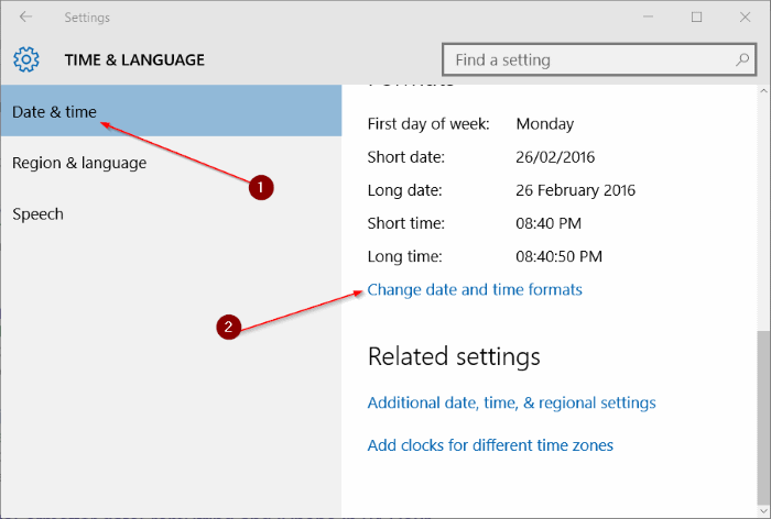 change the clock to 12 hour format in Windows 10 step2
