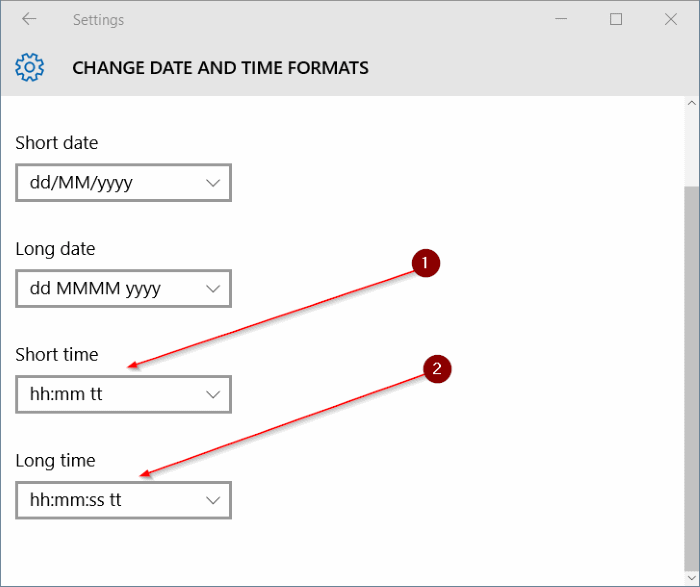 change the clock to 12 hour format in Windows 10 step3