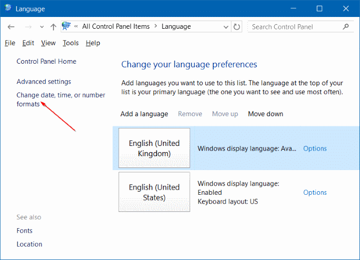change the clock to 12 hour format in Windows 10 step6