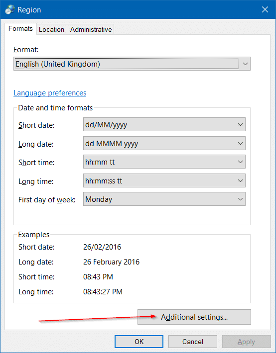 change the clock to 12 hour format in Windows 10 step8