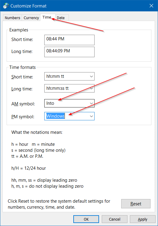 change the clock to 12 hour format in Windows 10 step9