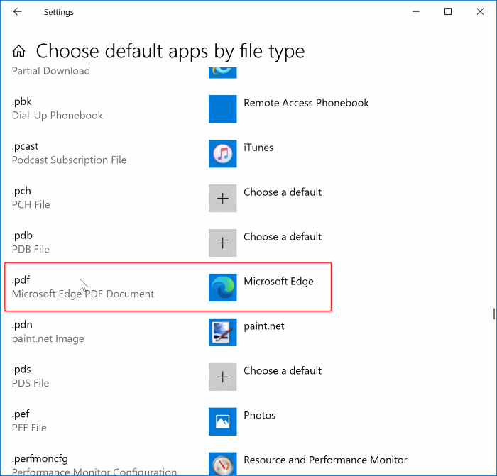 change the default PDF reader in Windows 10