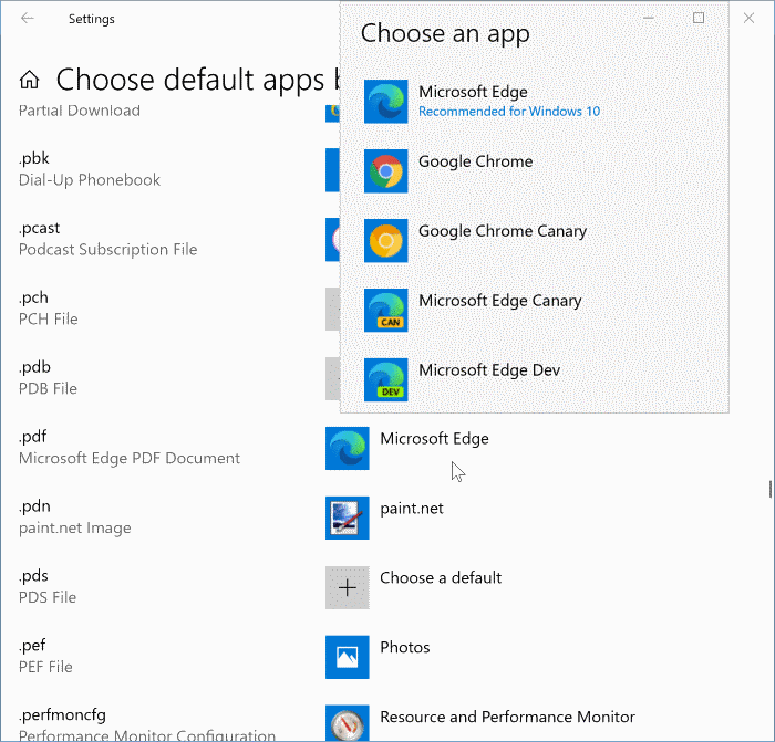 change the default PDF reader in Windows 10 pic1