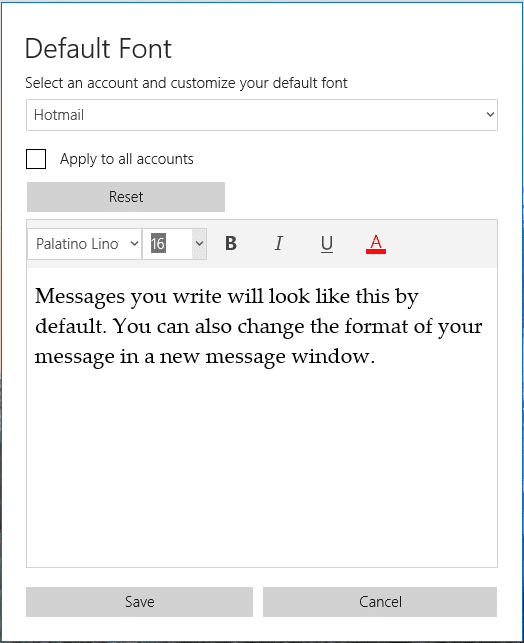 change the default font in Mail app in Windows 10 pic1
