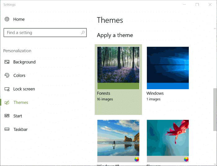 change themes in Windows 10 creators update
