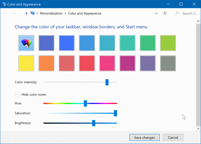 change window border color in Windows 10
