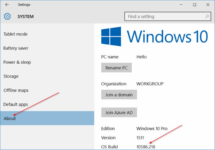 check Windows 10 build number step5