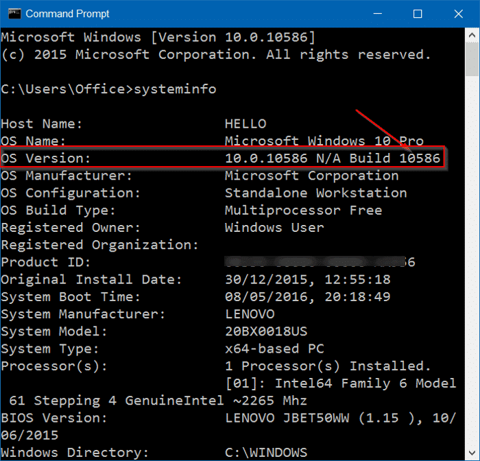 check Windows 10 build number step7