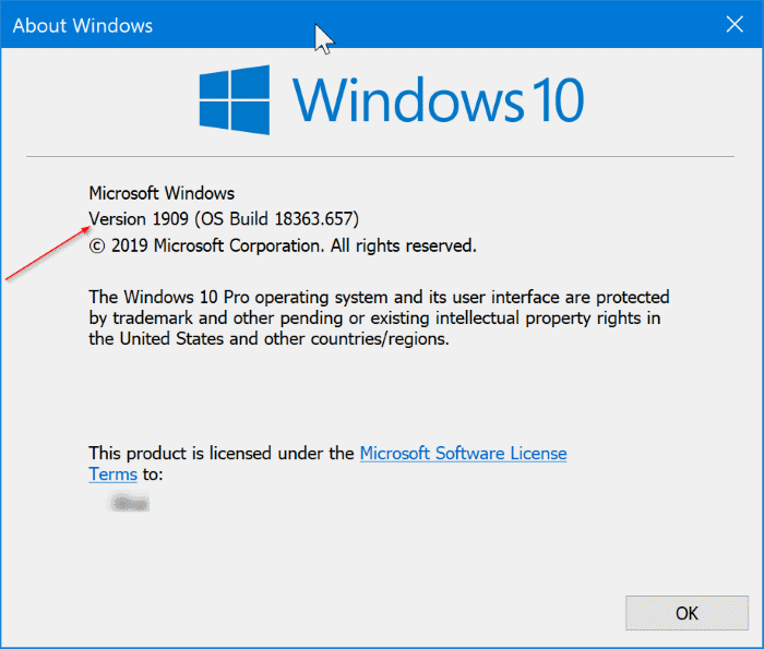 check Windows 10 version number pic1
