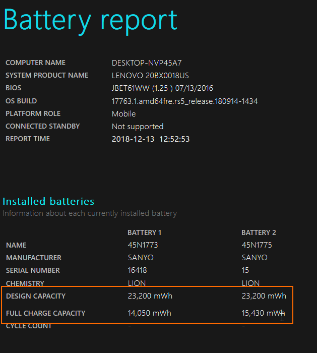 check current battery capacity in Windows 10