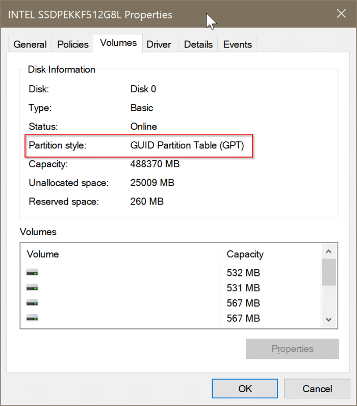 check if a disk is GPT or MBR in Windows 10 pic3
