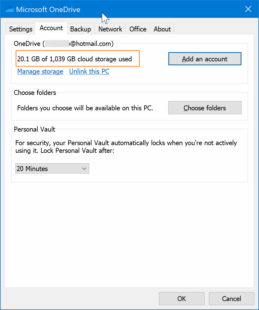 check onedrive storage space usage in Windows 10 pic2