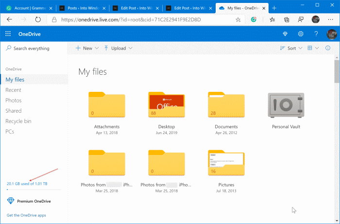check onedrive storage space usage in Windows 10 pic3
