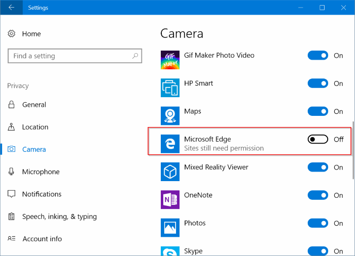 check website has permission to access camera, microphone location in Edge pic1