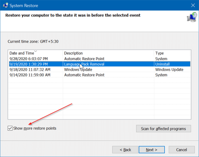 check which programs and drivers will be affected when you system restore pic3