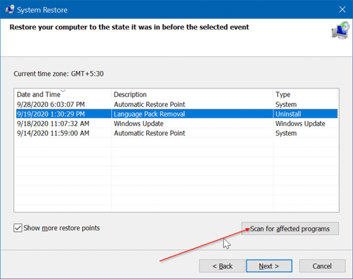 check which programs and drivers will be affected when you system restore pic4