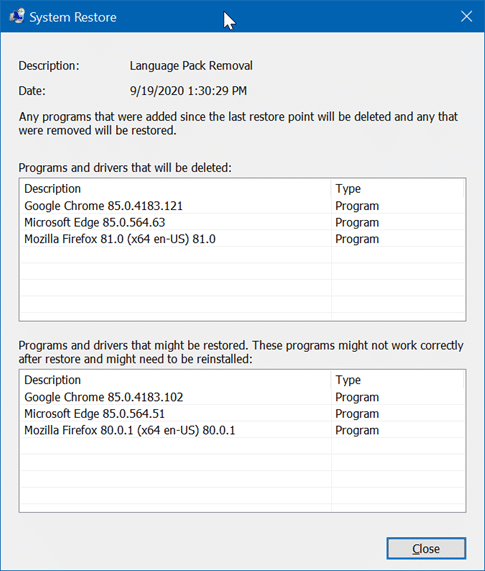 check which programs and drivers will be affected when you system restore pic5