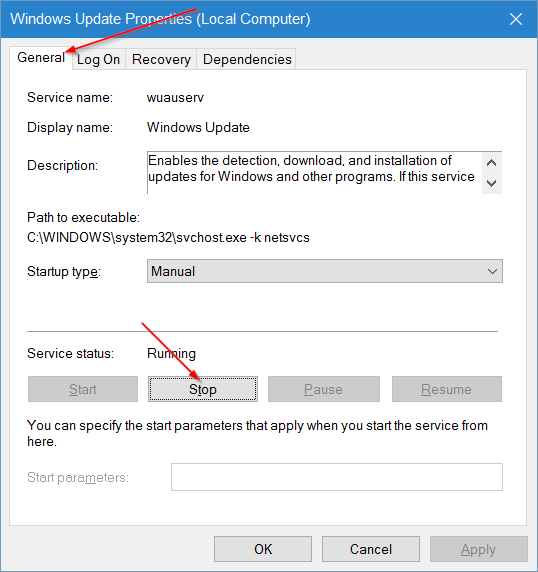clear Windows Update cache in Windows 10 step3