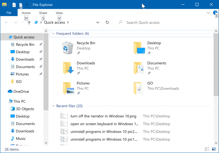 clear file explorer history in Windows 10