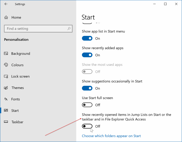 clear jump list history in Windows 10 pic1