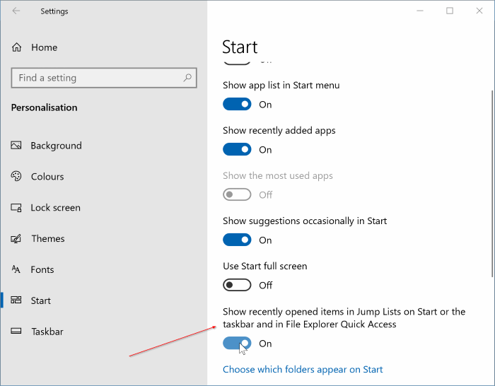 clear jump list history in Windows 10 pic2