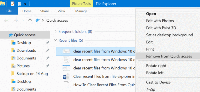 clear recent files from Windows 10 quick access pic02
