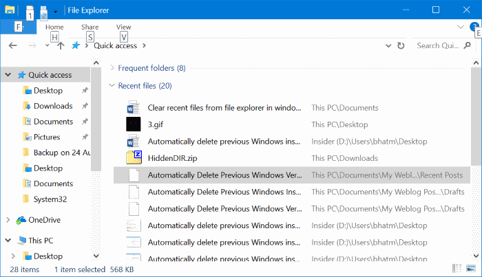 clear recent files from Windows 10 quick access pic1