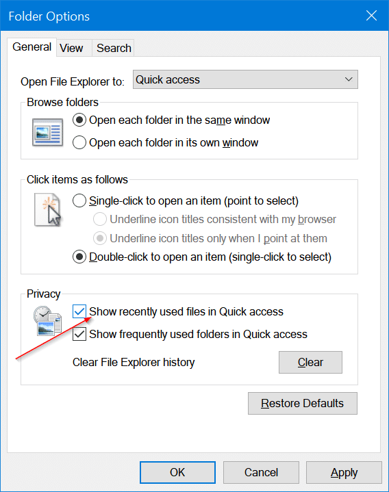 clear recent files from Windows 10 quick access pic3
