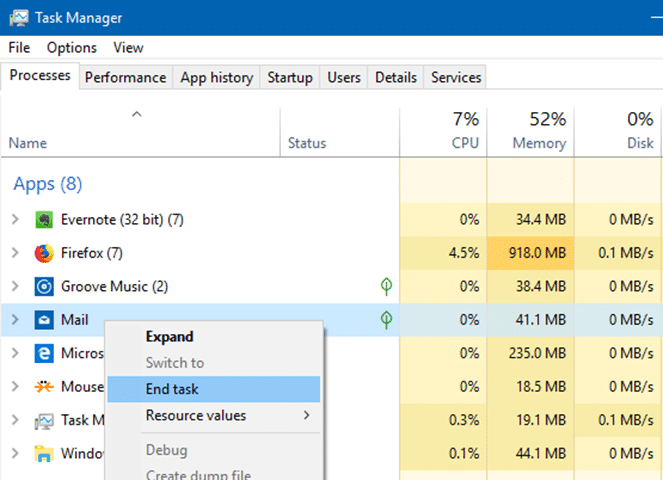 close not responding apps in Windows 10 pic3