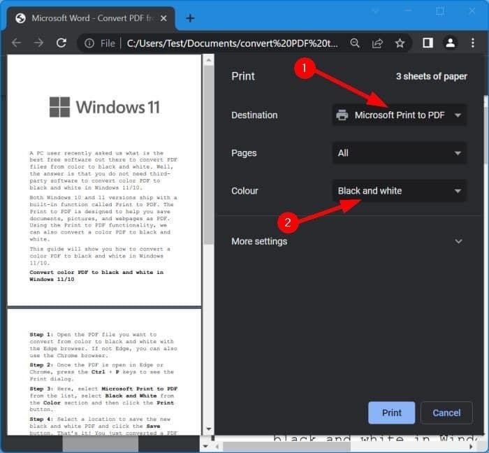 convert color PDF to black and white in Windows pic5