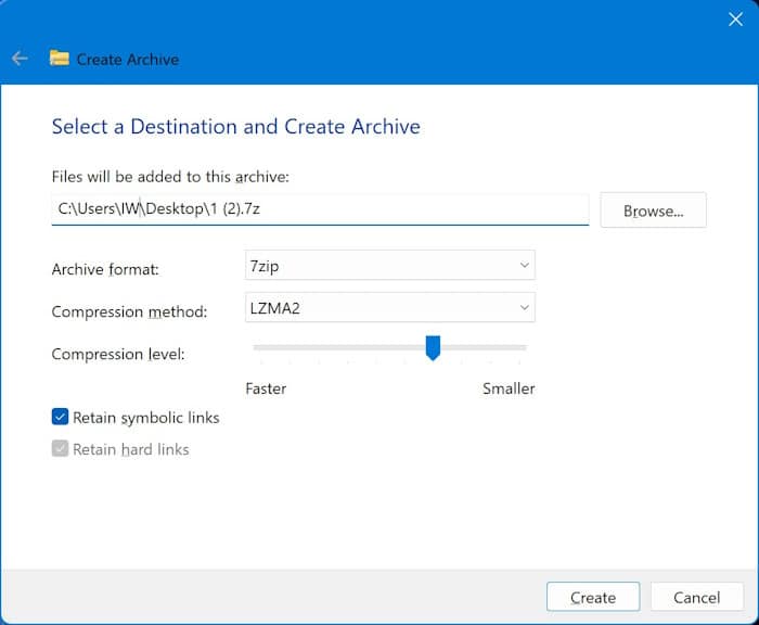 create 7zip tar files in Windows 11 pic3