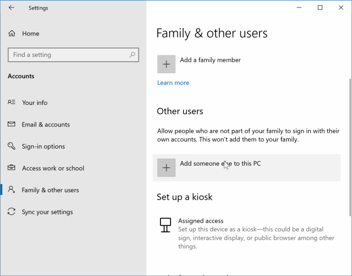 create a local user account in Windows 10 pic1