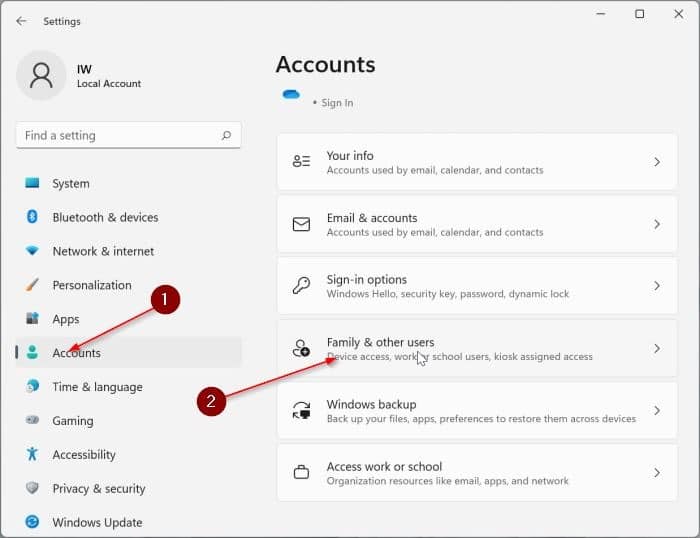 create a local user account in Windows 11 pic1