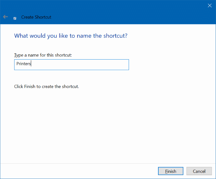 create desktop shortcut for printers folder in Windows 10 pic3