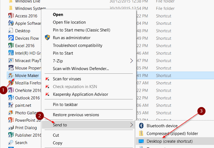 create desktop shortcut to program in Windows 10 step5
