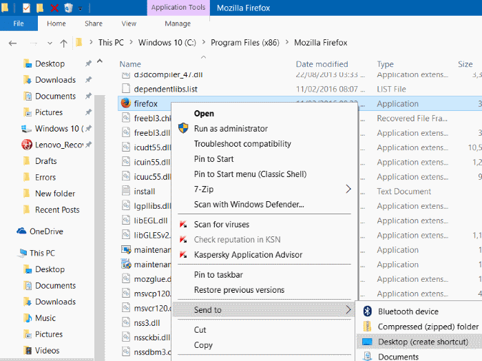 create desktop shortcut to program in Windows 10 step9